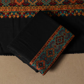 Black - 3pc jacquard weave merino wool unstitched dress