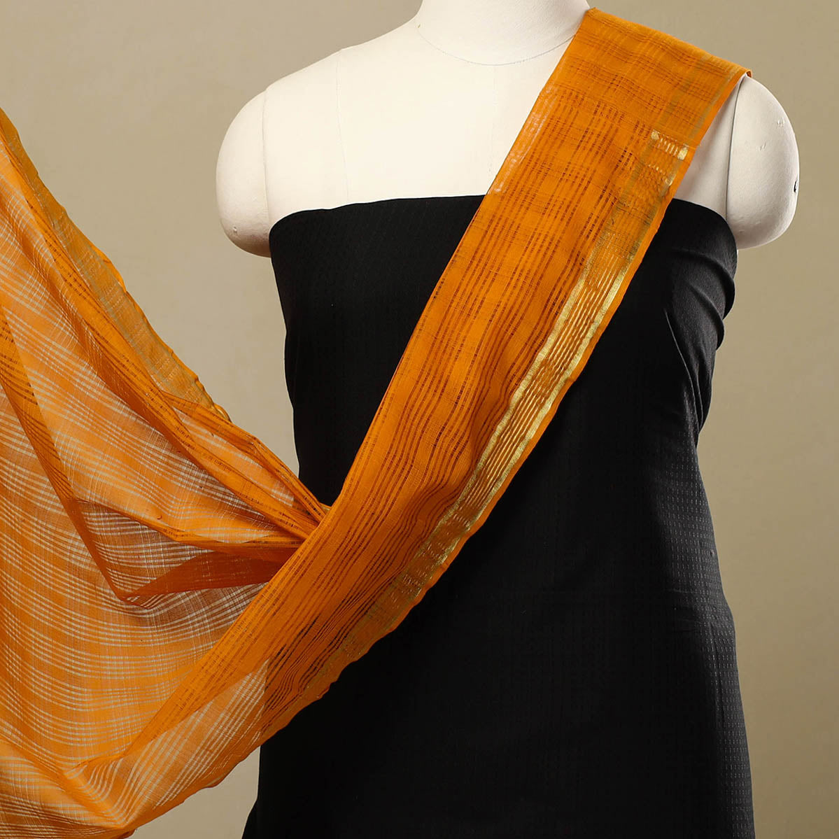 Black - 3pc karnataka weave cotton khun unstitched dress