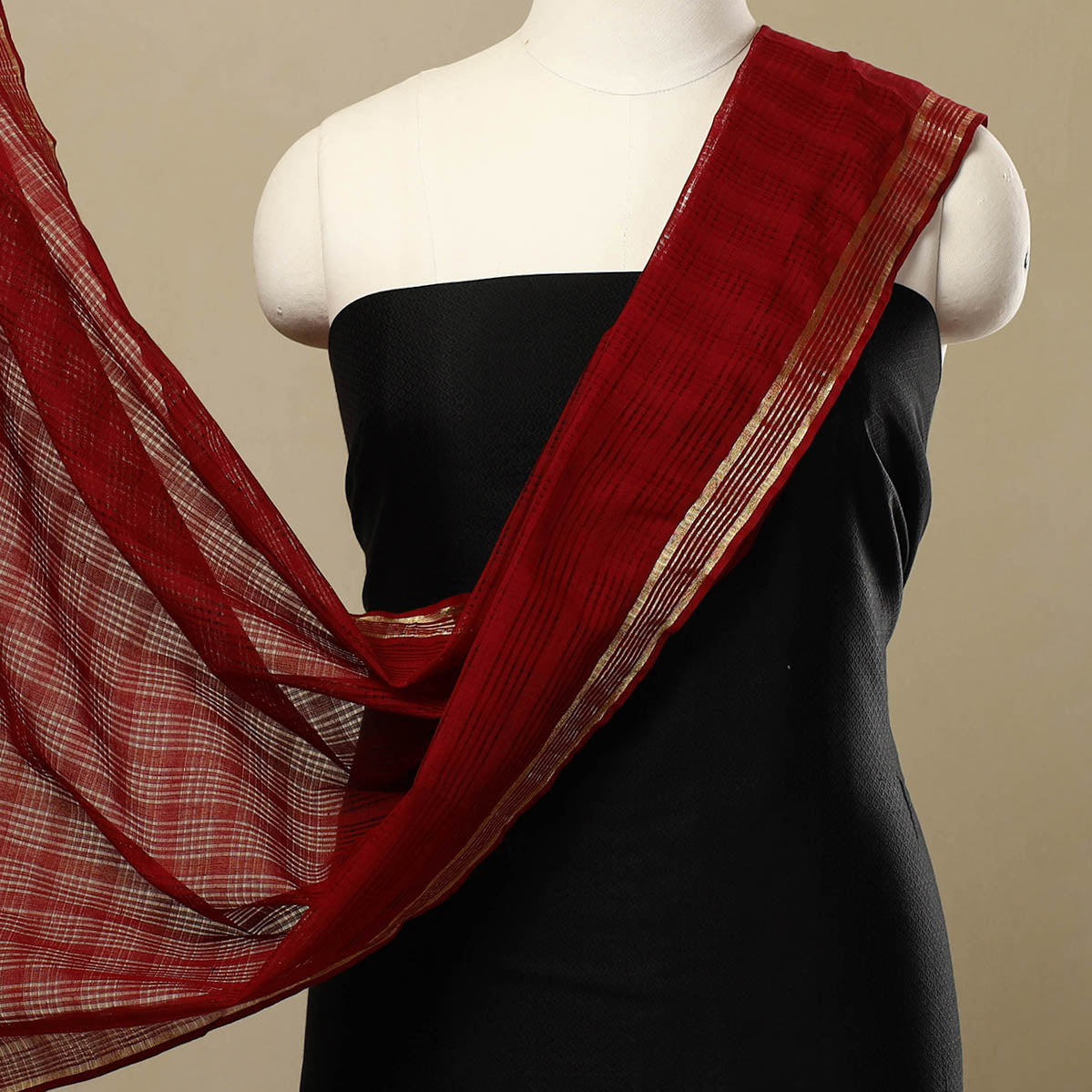 Buy 3pc Black Karnataka Weave Cotton Khun Dress Material