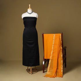 Black - 3pc karnataka weave cotton unstitched khun dress