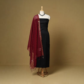 Black - 3pc karnataka weave cotton unstitched khun dress