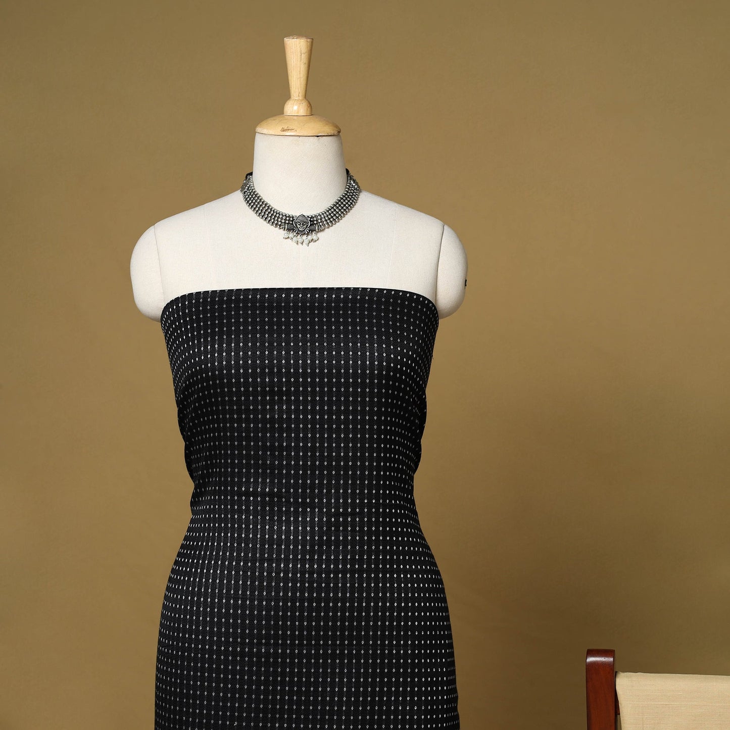 Black - 3pc karnataka weave cotton unstitched khun dress