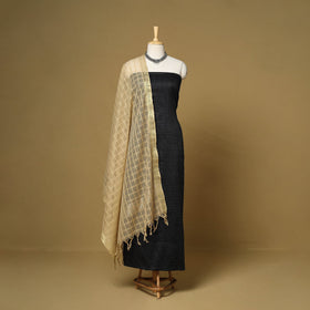 Black - 3pc karnataka weave cotton unstitched khun dress