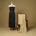 Black - 3pc karnataka weave cotton unstitched khun dress