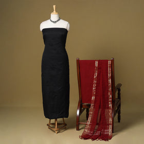 Black - 3pc karnataka weave cotton unstitched khun dress