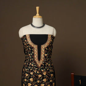 Black - 3pc kashmiri merino wool unstitched sozni hand