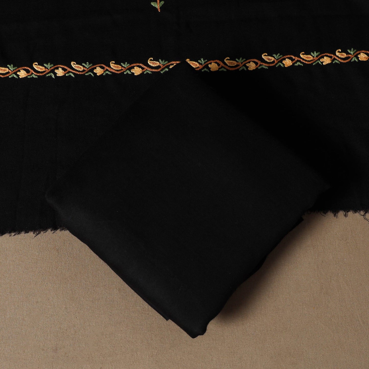 Black - 3pc kashmiri merino wool unstitched sozni hand