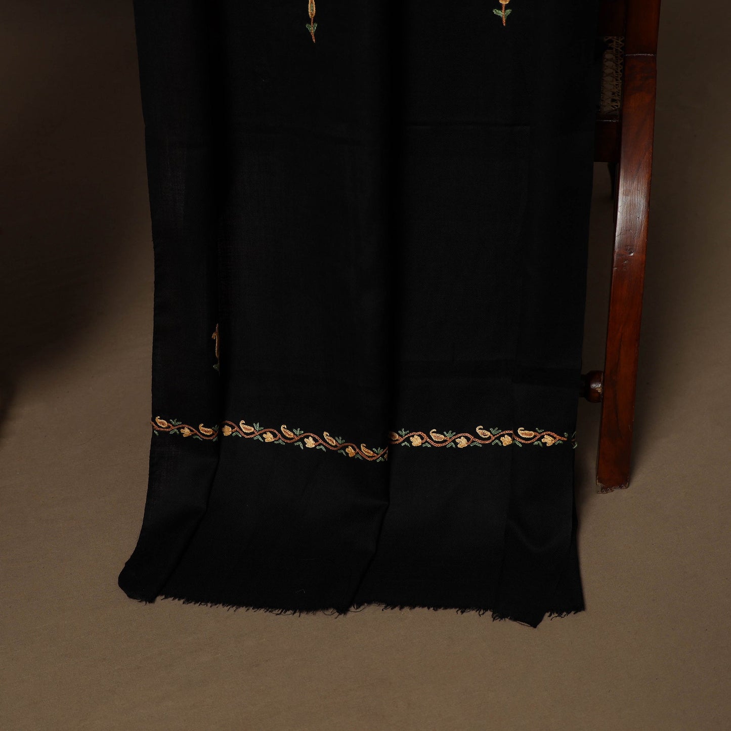 Black - 3pc kashmiri merino wool unstitched sozni hand