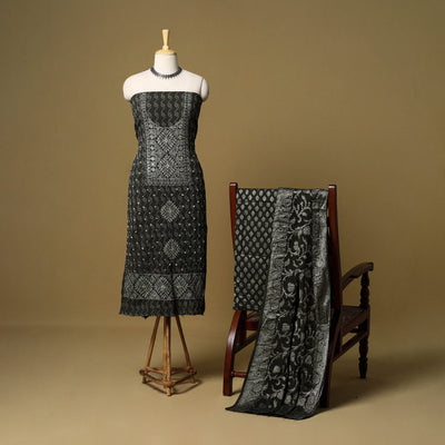 3pc kutch tie-dye satin cotton unstitched aari khatli work