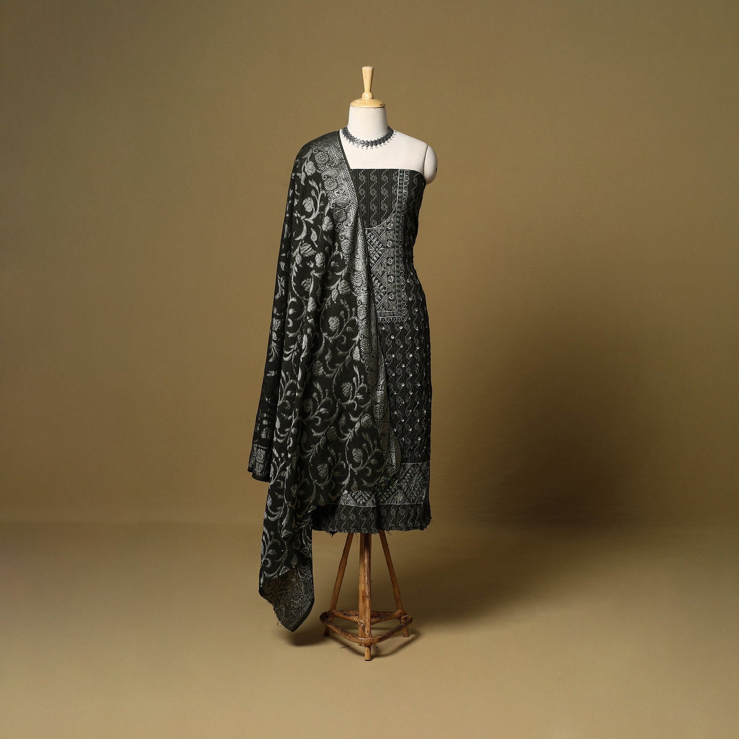 3pc kutch tie-dye satin cotton unstitched aari khatli work