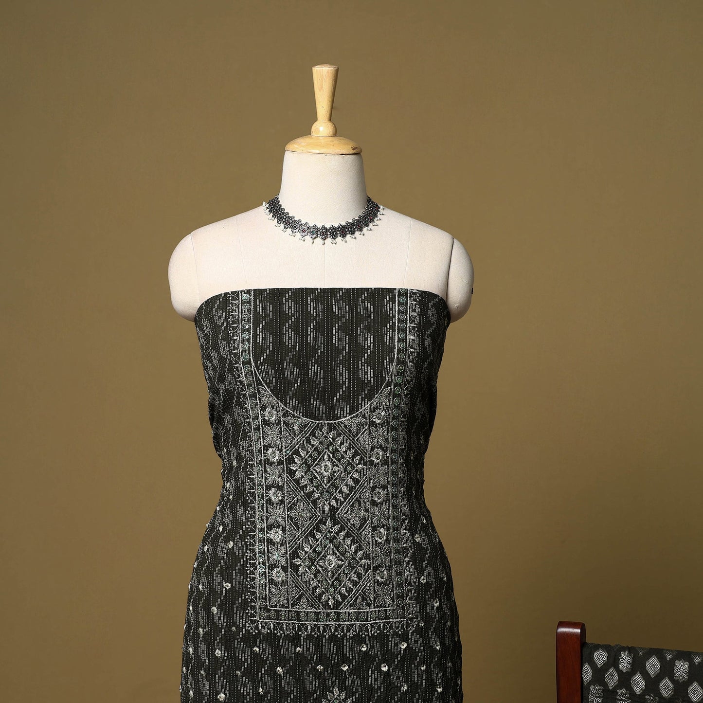 3pc kutch tie-dye satin cotton unstitched aari khatli work