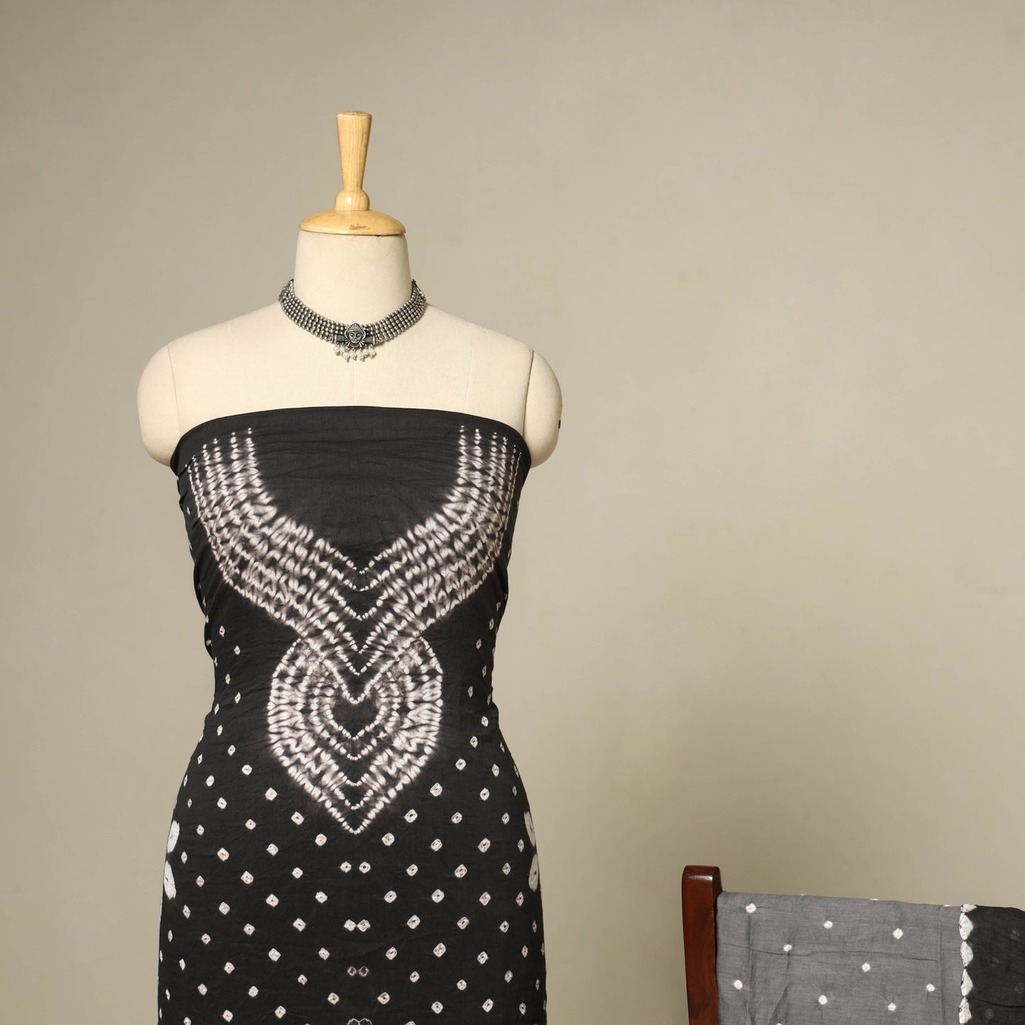 Black - 3pc kutch tie-dye satin cotton unstitched bandhani