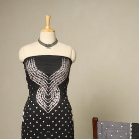 Black - 3pc kutch tie-dye satin cotton unstitched bandhani