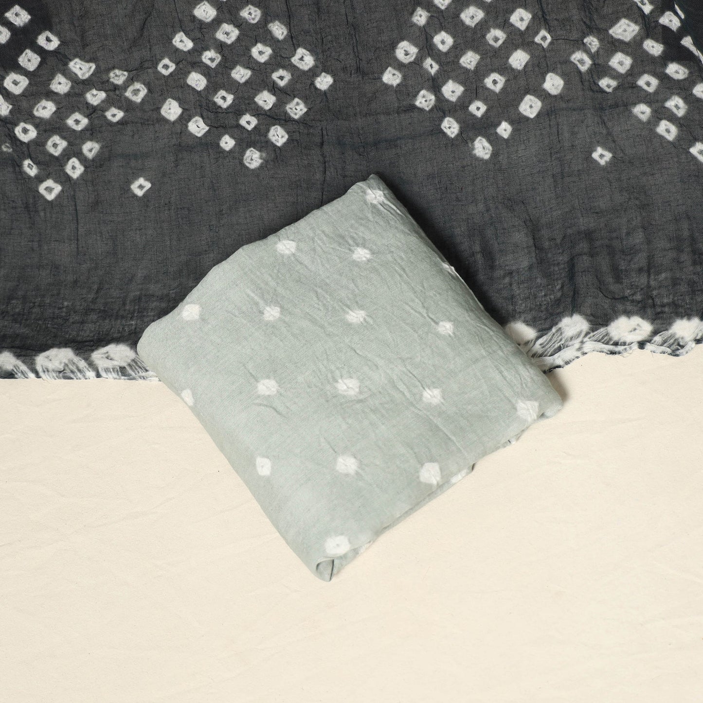 Black - 3pc kutch tie-dye satin cotton unstitched bandhani