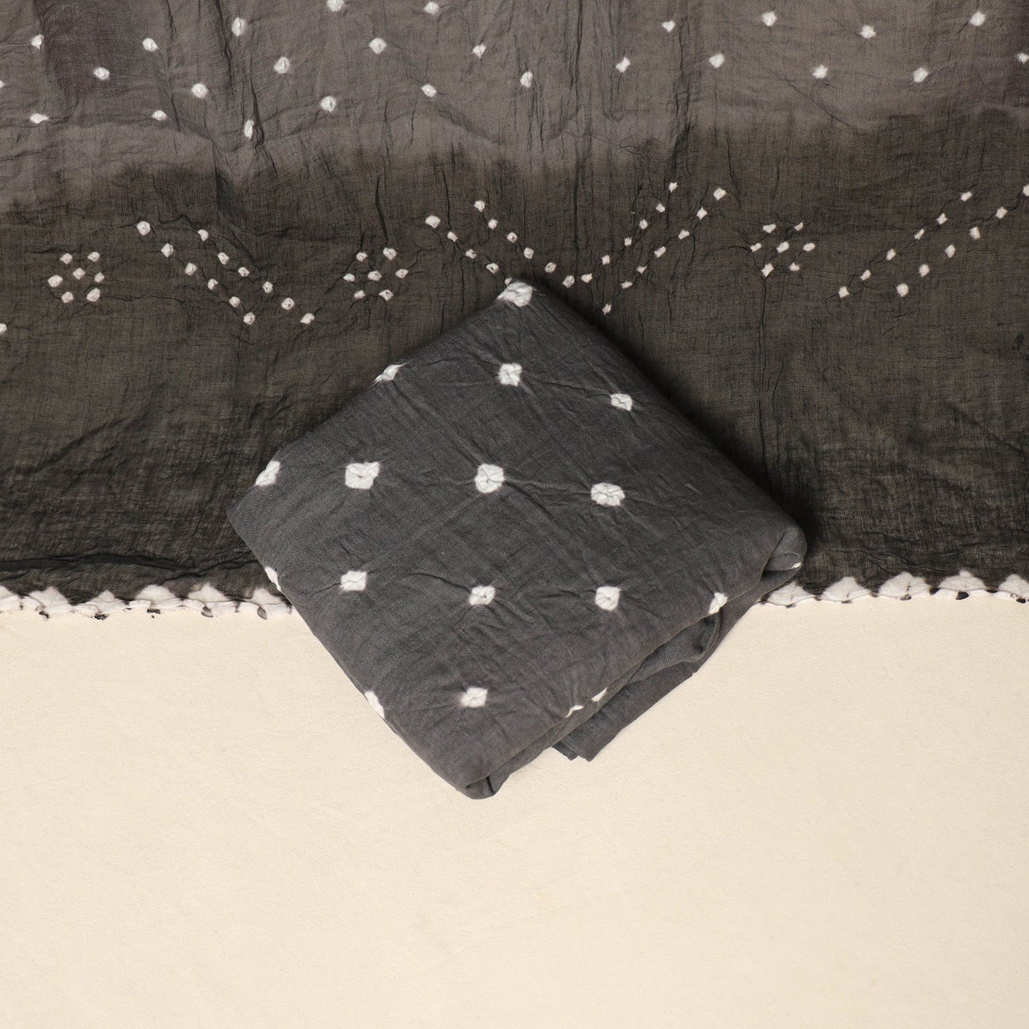Black - 3pc kutch tie-dye satin cotton unstitched bandhani