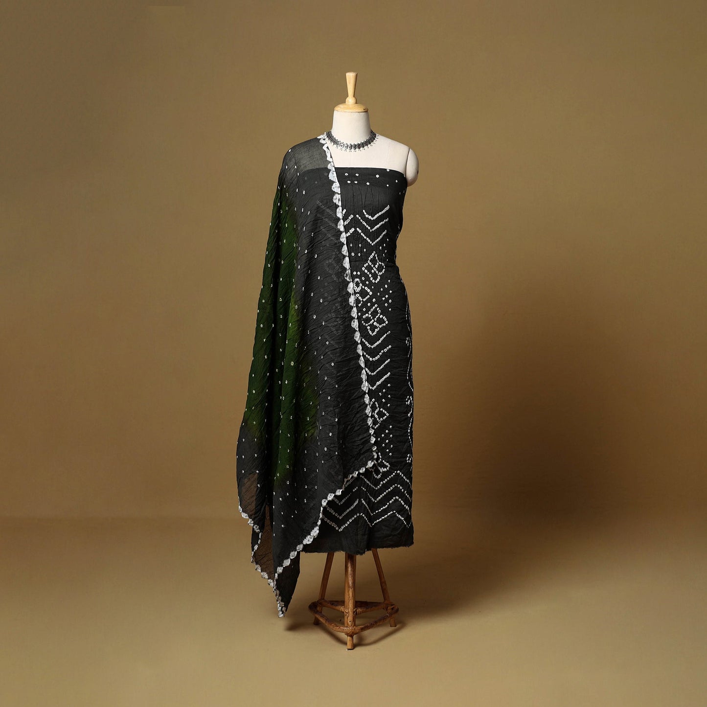 3pc kutch tie-dye satin cotton unstitched bandhani dress