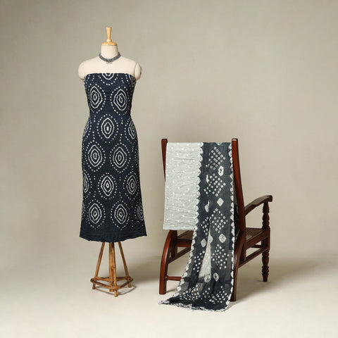 Black - 3pc kutch tie-dye satin cotton unstitched bandhani