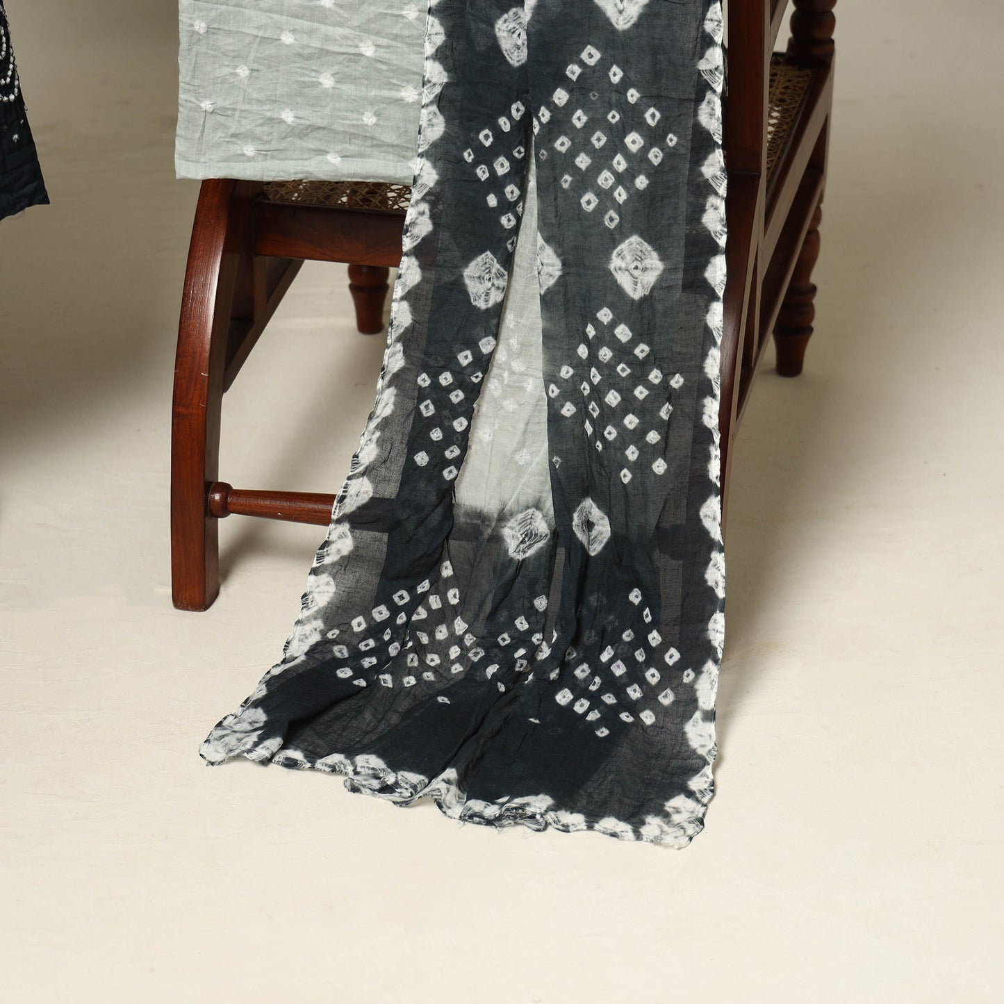 Black - 3pc kutch tie-dye satin cotton unstitched bandhani