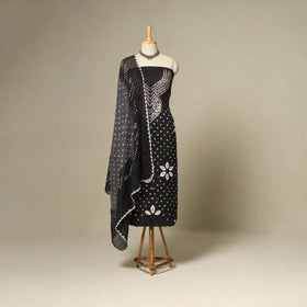 Black - 3pc kutch tie-dye satin cotton unstitched bandhani