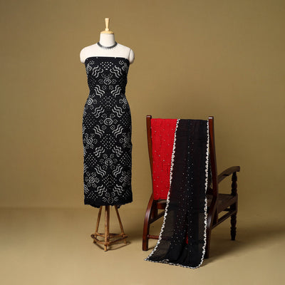 3pc kutch tie-dye satin cotton unstitched bandhani dress