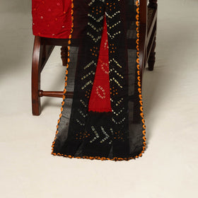 Black - 3pc kutch tie-dye satin cotton unstitched bandhani