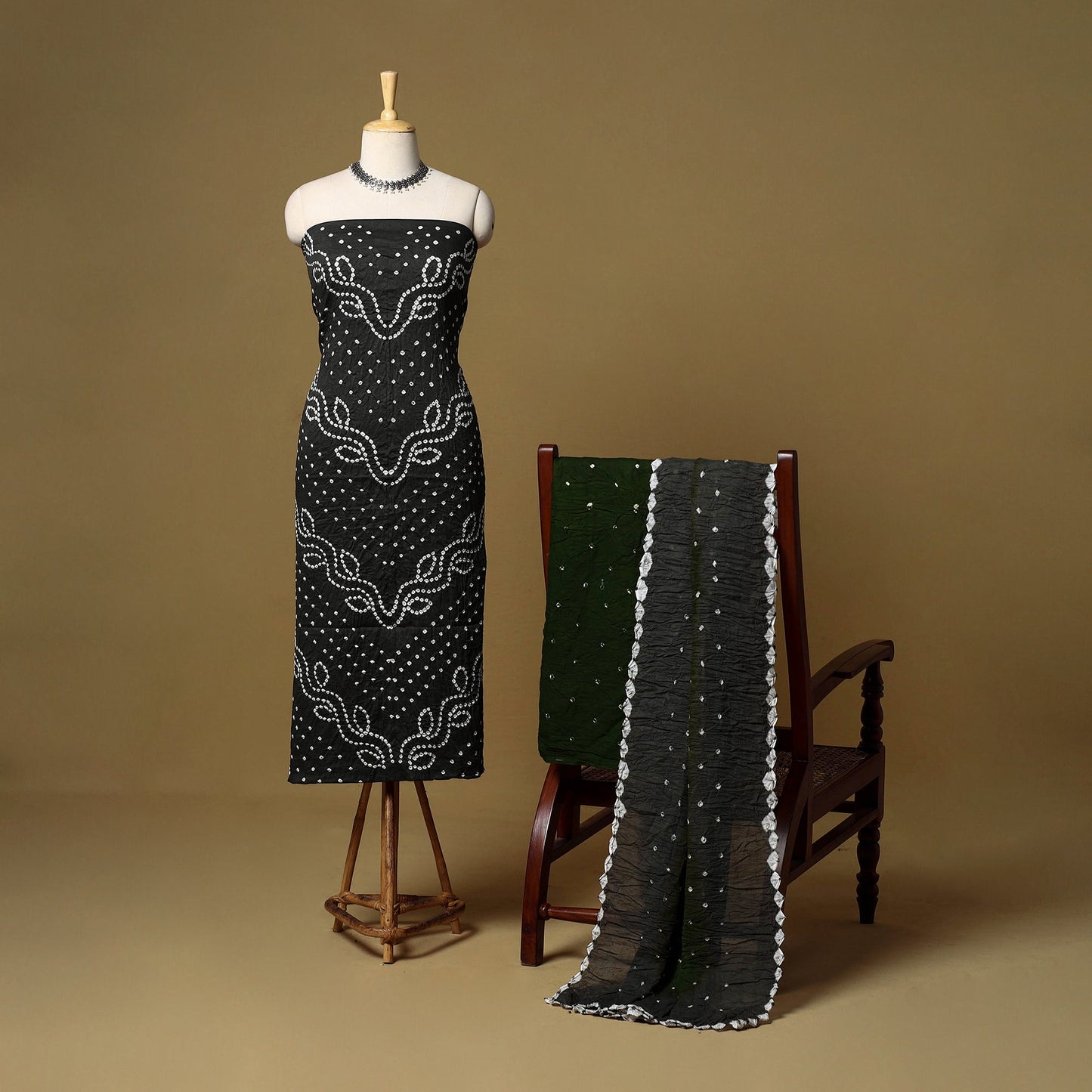 3pc kutch tie-dye satin cotton unstitched bandhani dress