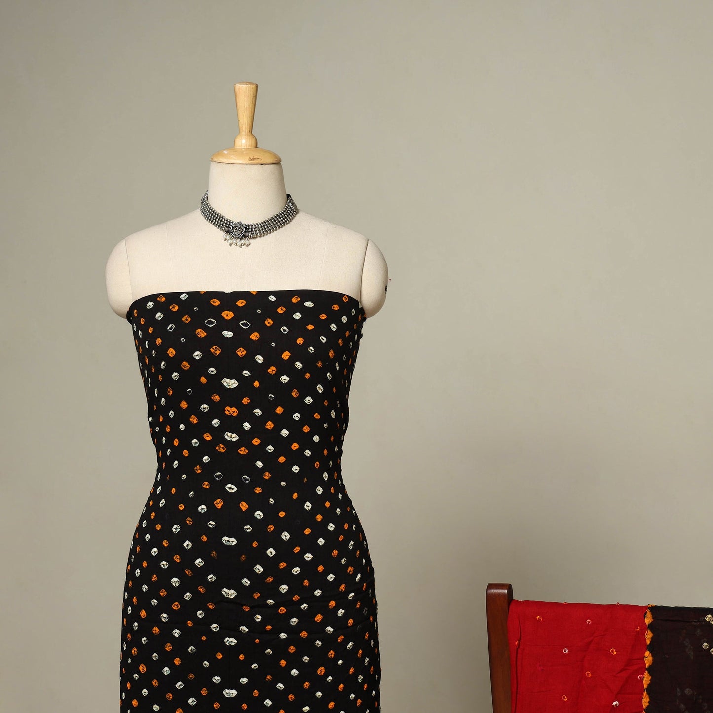 Black - 3pc kutch tie-dye satin cotton unstitched bandhani