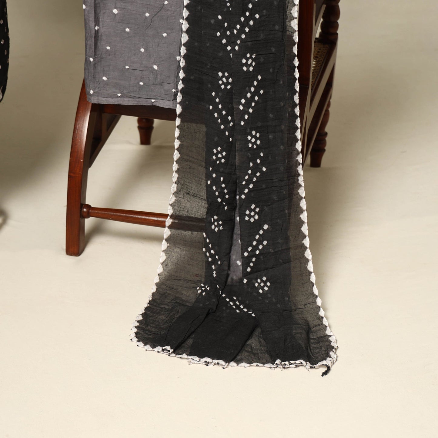 Black - 3pc kutch tie-dye satin cotton unstitched bandhani