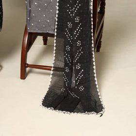 Black - 3pc kutch tie-dye satin cotton unstitched bandhani