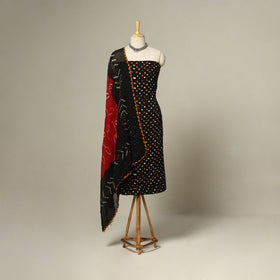 Black - 3pc kutch tie-dye satin cotton unstitched bandhani