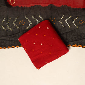 Black - 3pc kutch tie-dye satin cotton unstitched bandhani