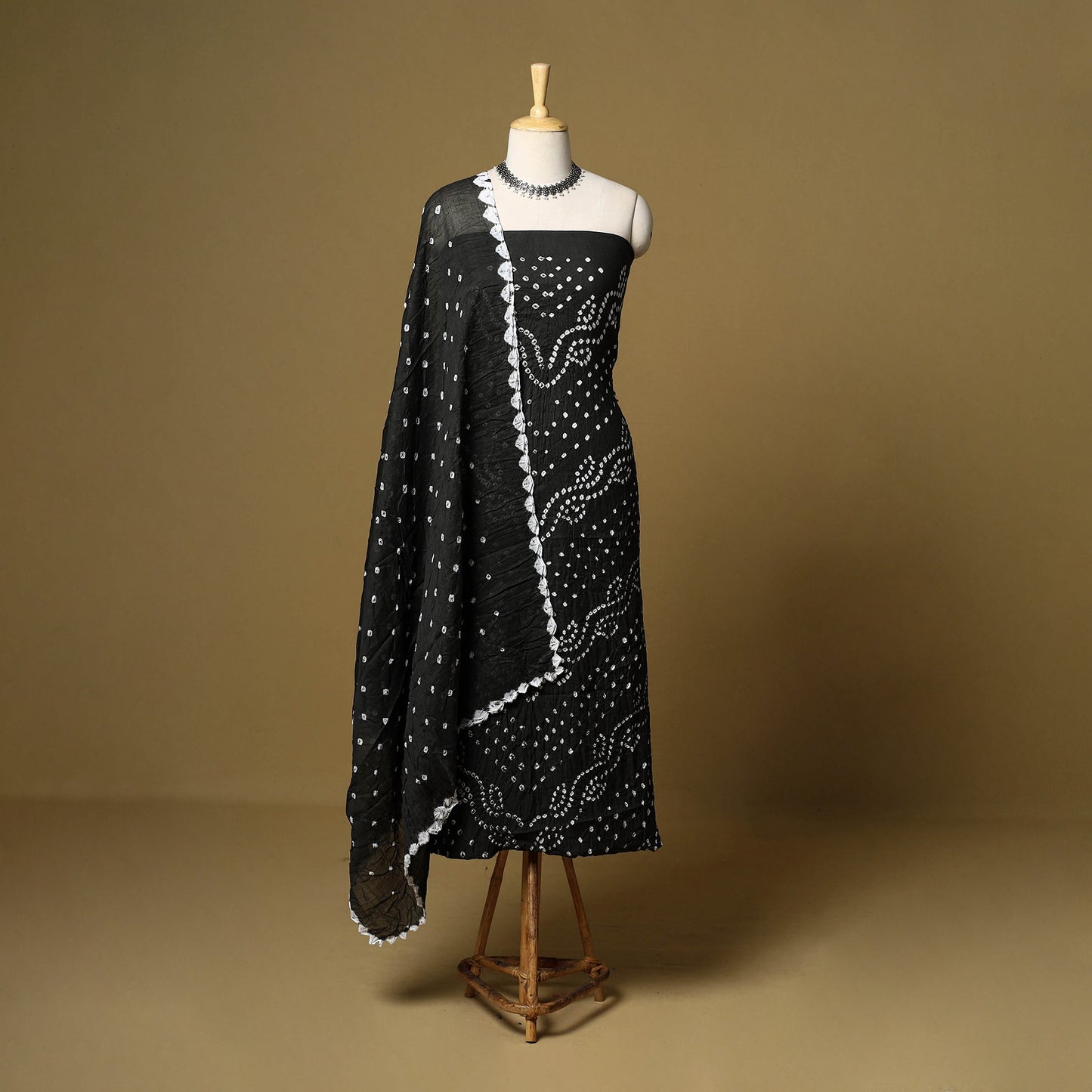 3pc kutch tie-dye satin cotton unstitched bandhani dress