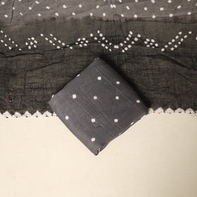 Black - 3pc kutch tie-dye satin cotton unstitched bandhani