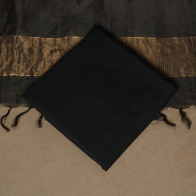 Black - 3pc linen silk handloom unstitched plain dress
