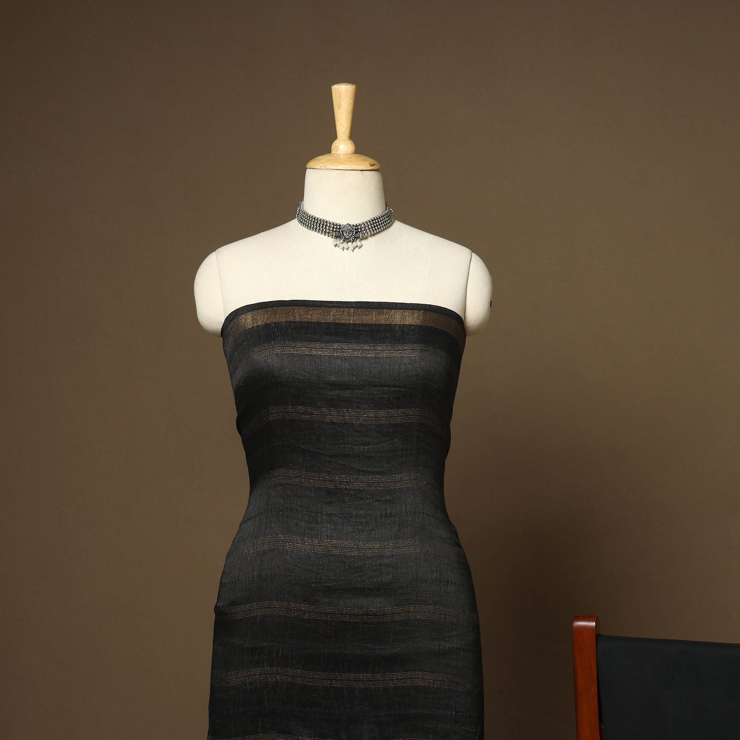 Black - 3pc linen silk handloom unstitched plain dress