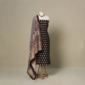 Black - 3pc maheshwari silk unstitched bagh dress material