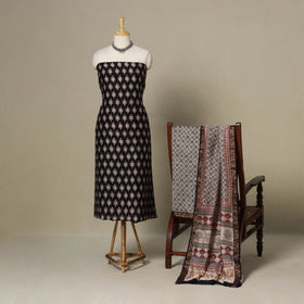 Black - 3pc maheshwari silk unstitched bagh dress material