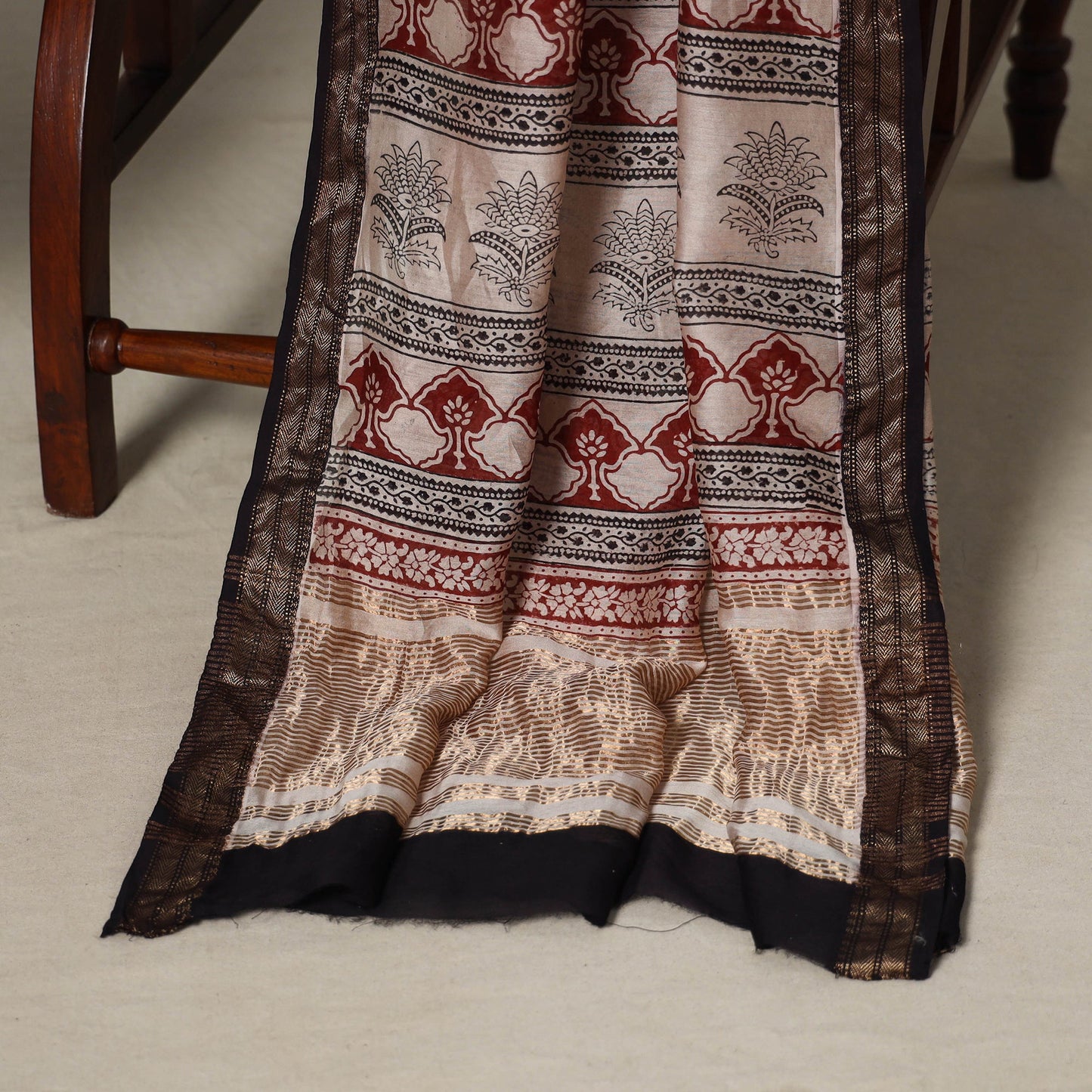 Black - 3pc maheshwari silk unstitched bagh dress material