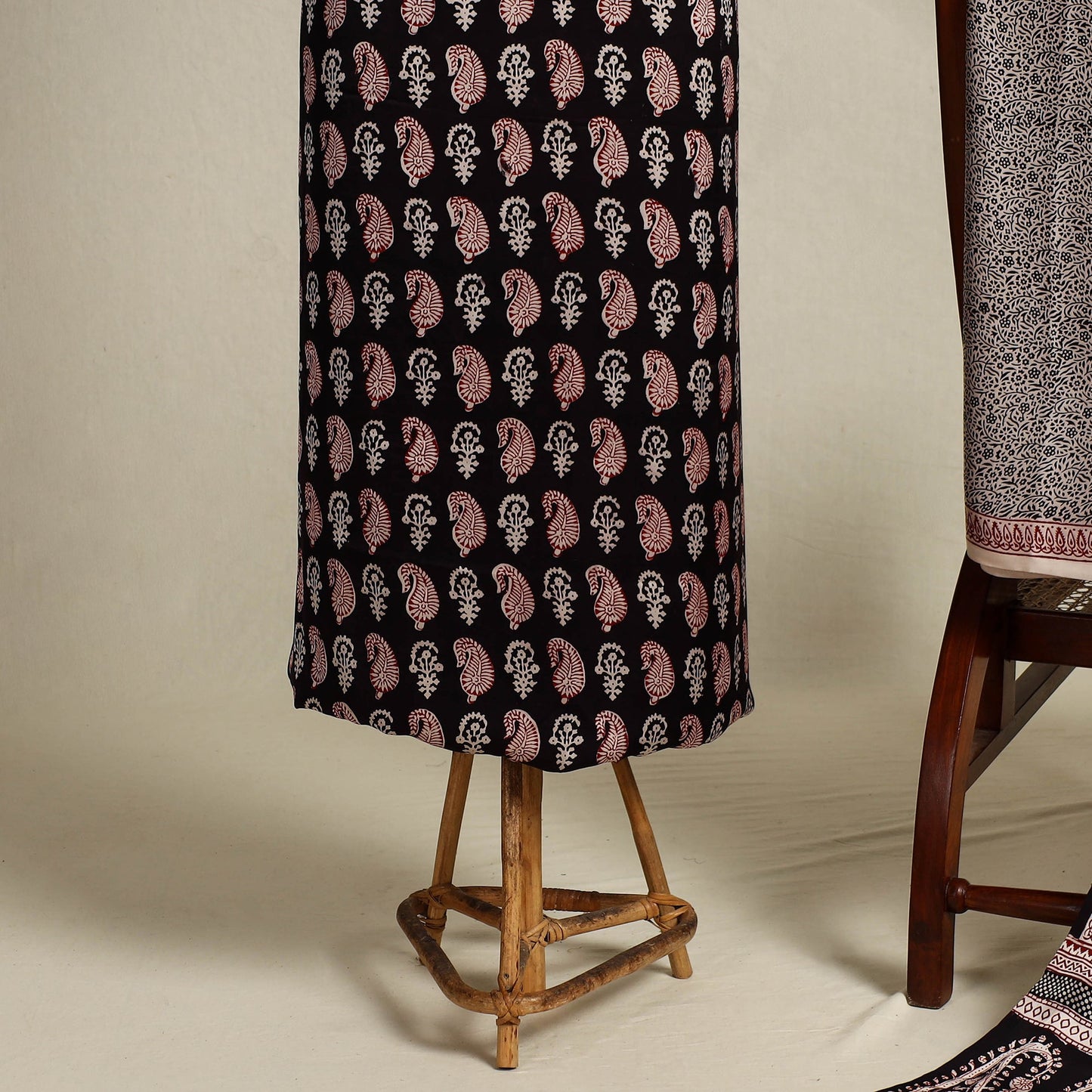 Black 3pc Modal Silk Bagh Print Suit Material 