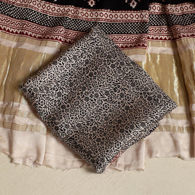Black 3pc Modal Silk Bagh Print Suit Material 