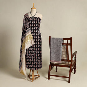 Black 3pc Modal Silk Bagh Print Suit Material 