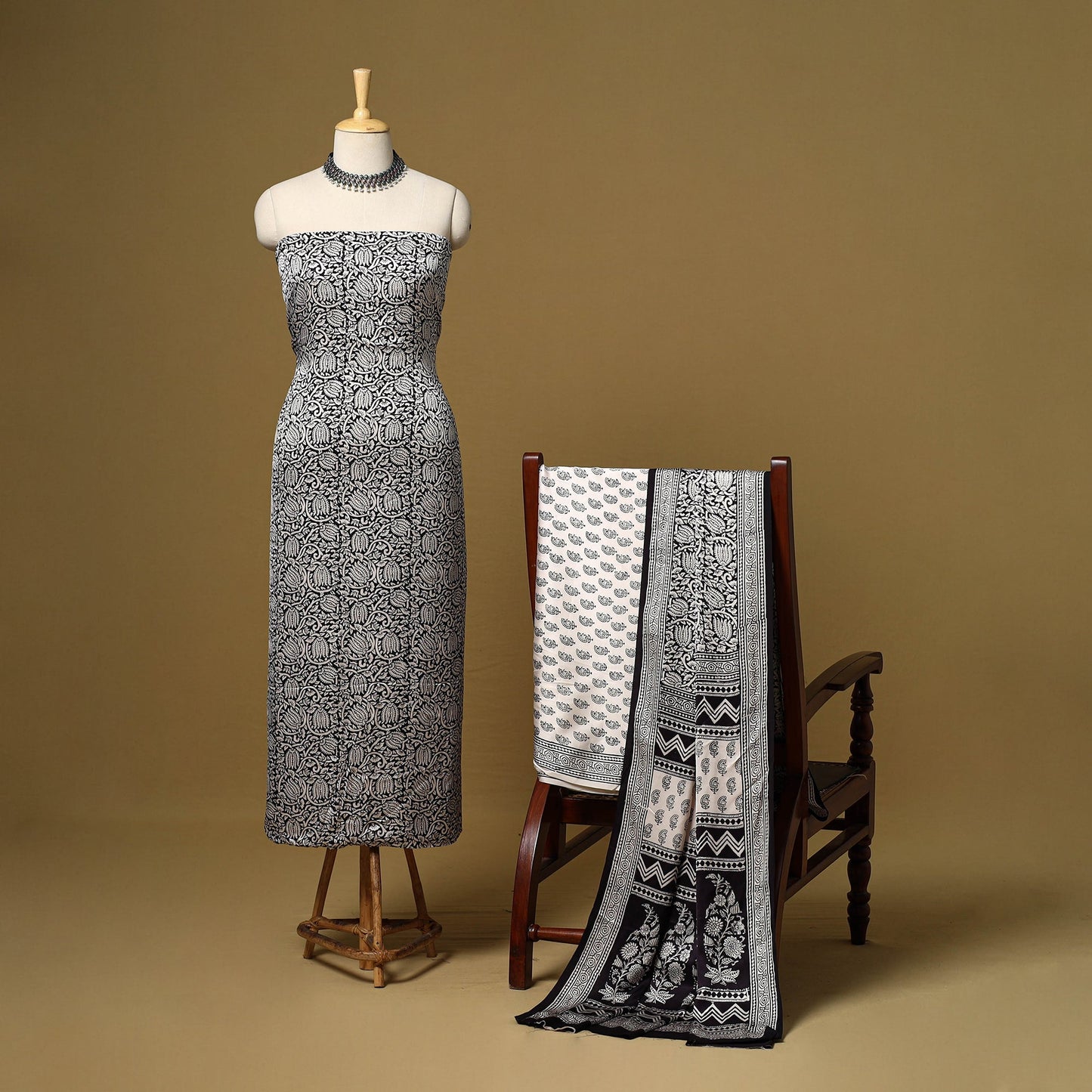 Black - 3pc modal silk unstitched bagh dress material 24