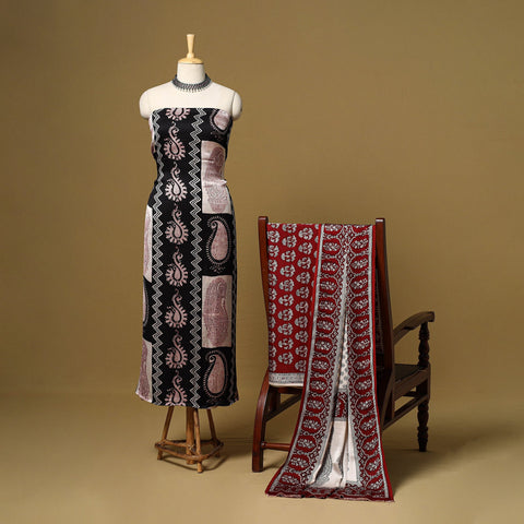 Black - 3pc modal silk unstitched bagh dress material 29