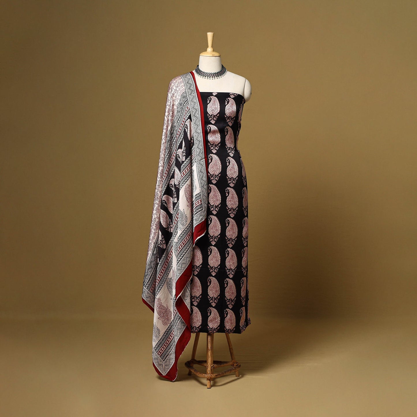 Black - 3pc modal silk unstitched bagh dress material 33