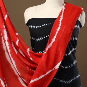Buy Black 3pc Mul Cotton Tie-Dye Shibori Dress Material