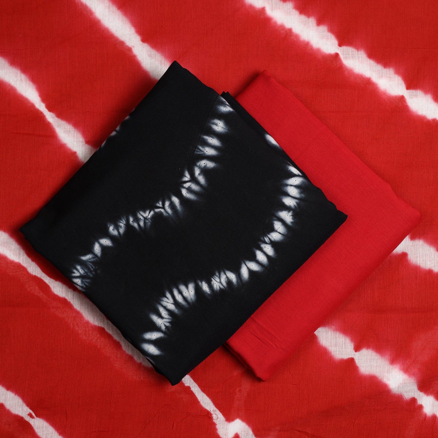 Buy Black 3pc Mul Cotton Tie-Dye Shibori Dress Material