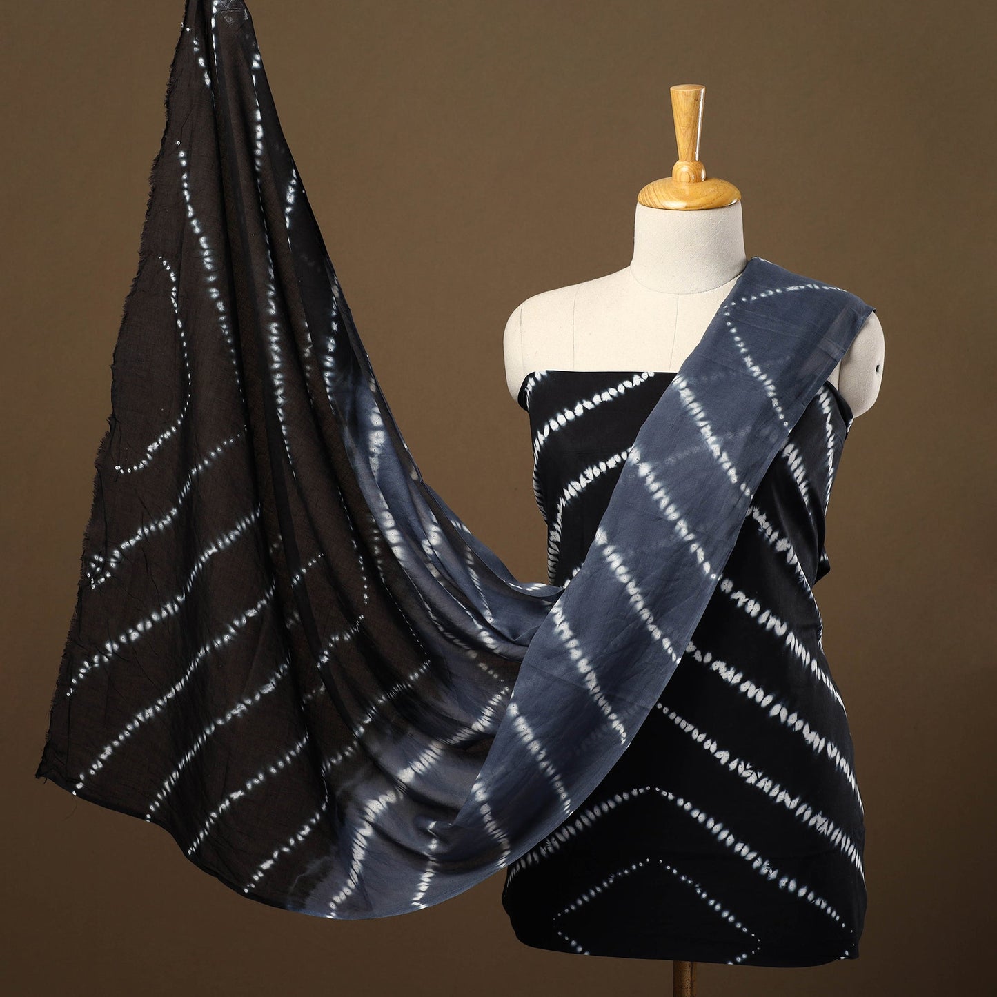  Black 3pc Mul Cotton Tie-Dye Shibori Dress Material