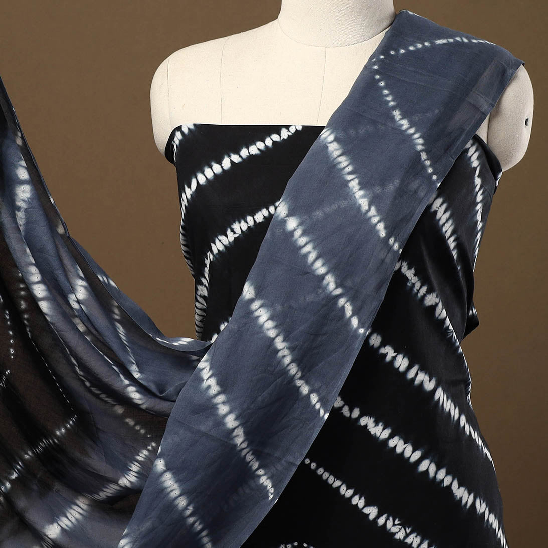  Black 3pc Mul Cotton Tie-Dye Shibori Dress Material