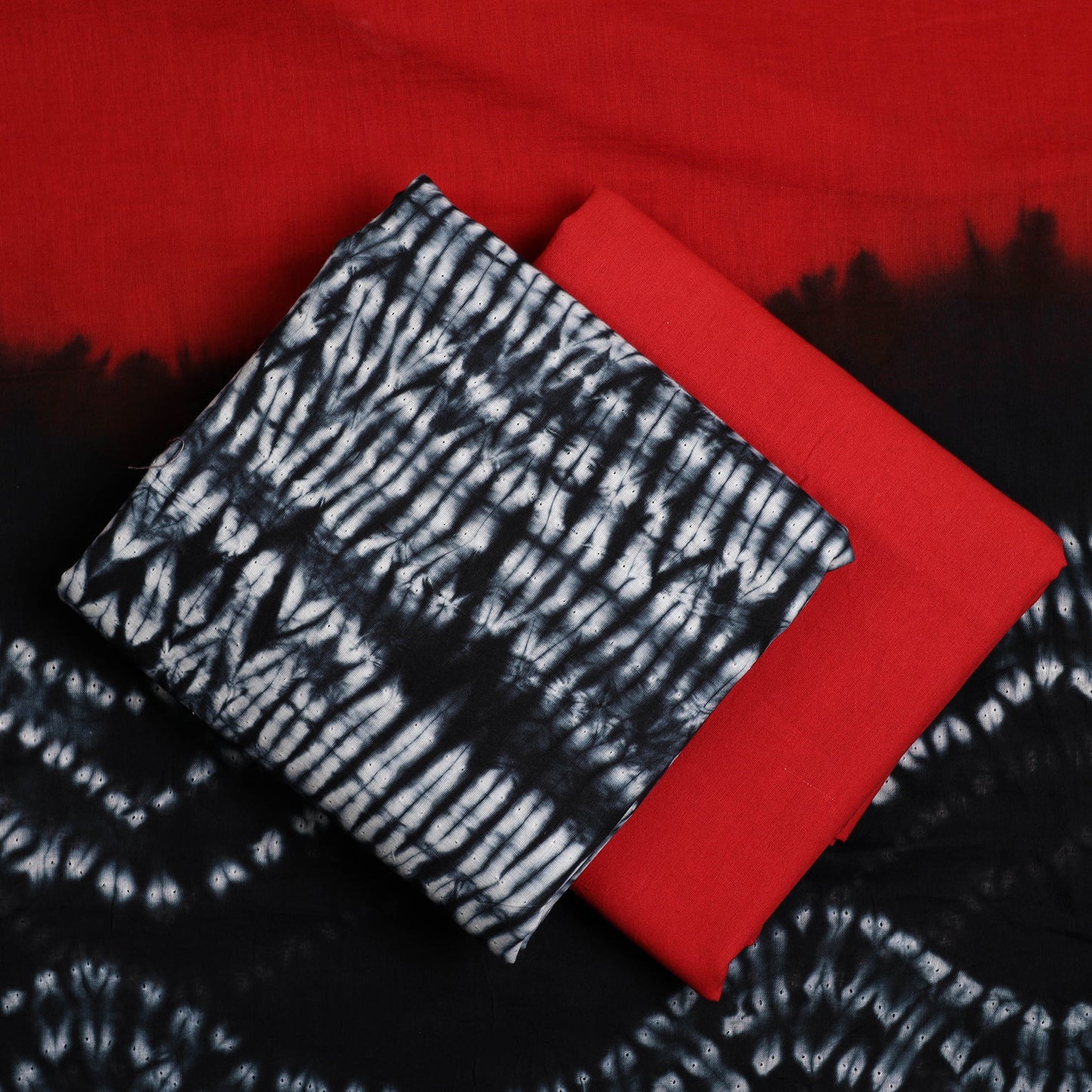  Black 3pc Mul Cotton Tie-Dye Shibori Dress Material