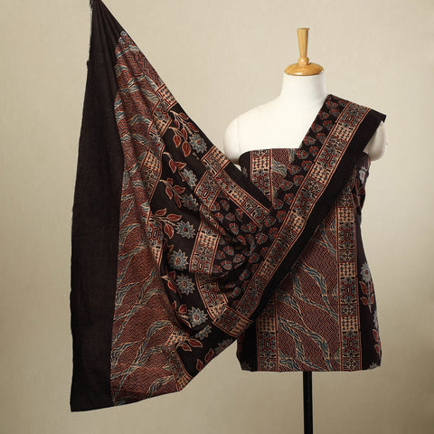 Buy 3pc Black Block Print Cotton Ajrakh Dress Material